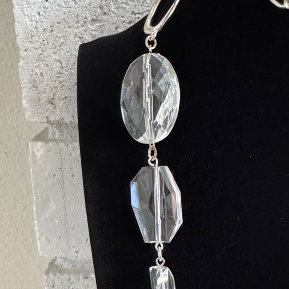 Chico’s Long Statement Silver Chain Necklace with Clear Beads - Picture 3 of 7